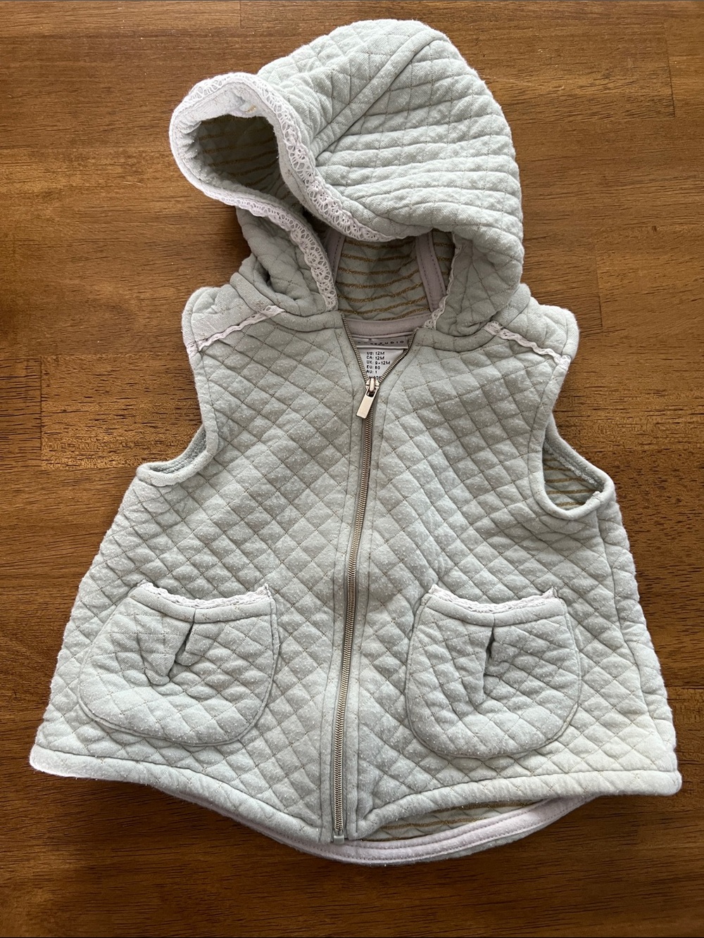 Max Studio Light Green Quilted Hooded Vest
